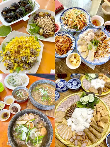 Các món ăn đường phố hấp dẫn được bày bán đa dạng trên đường phố Việt Nam như: ốc, bún bò, bún đậu mắm tôm, mì xào, bánh bèo, bánh bột lọc...